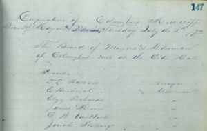 First mention of Elzy Richards in the Columbus Board of Aldermen minutes, July 5, 1870