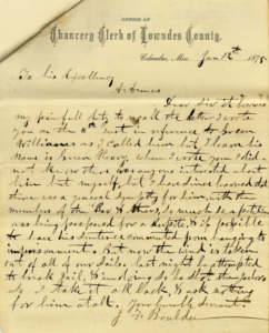 Letter from J. F. Boulden to Governor Ames