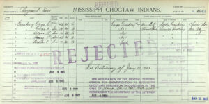 Dawes card rejecting Choctaw citizenship, August 8, 1902