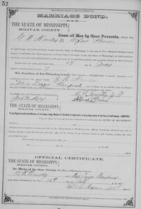 Marriage Certificate of George W. Huntley and Lizzie Beuford, 1877