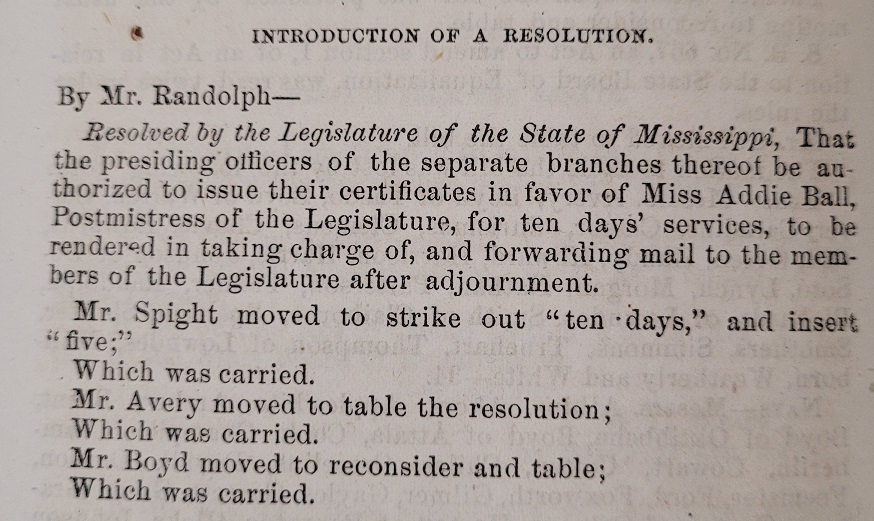 Mention of Addie Ball