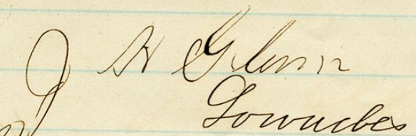 Signature of J. H. Glenn from an 1874 petition to Governor Ames