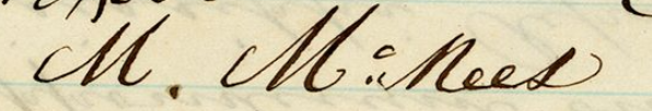 Signature of Marshall McNeese from an 1874 petition to Governor Ames