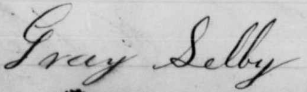 Signature of Gray C. Selby from a Freedman's Bank record, 1872