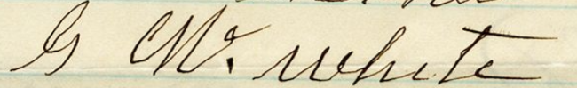 Signature of George White from an 1874 petition to Governor Ames