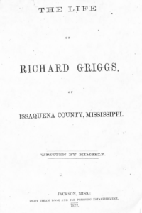 Title page of Richard Griggs' autobiographical pamphlet
